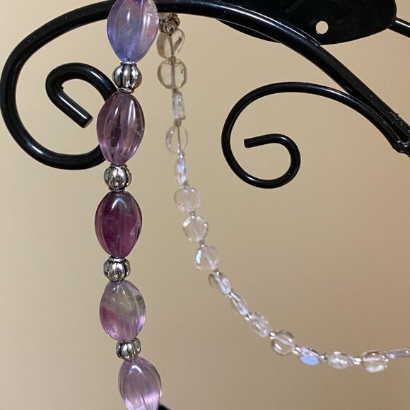 Genuine Purple Fluorite Beaded Choker, Natural Gemstone Bib Necklace - Picture 11 of 15